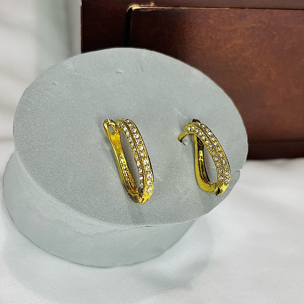 Chic Gold Tone Pave Rhinestone Small Hoop (Huggie) Earrings